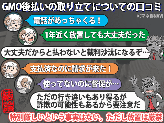 GMO後払いの取り立てについての口コミ