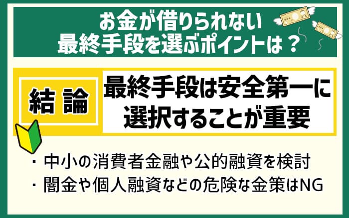 お金が借りられない最終手段を選ぶポイントは？