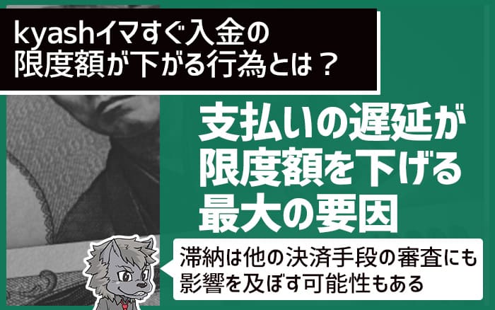 kyashイマすぐ入金の限度額が下がる行為とは？