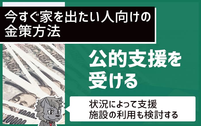 今すぐ家を出たい人向けの金策方法 公的支援を受ける