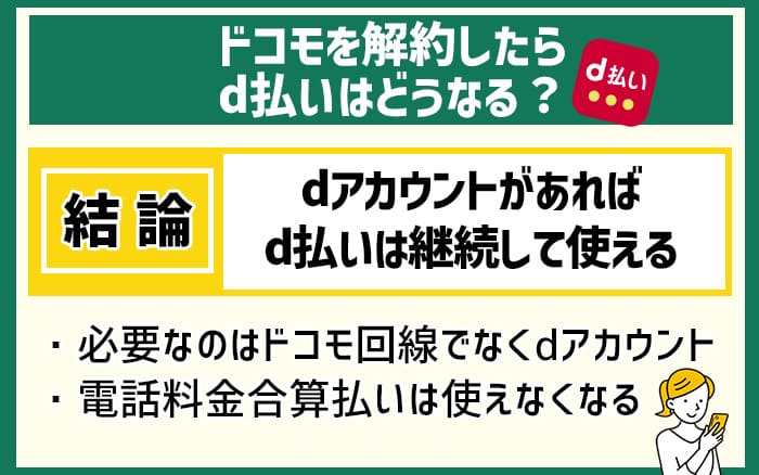 ドコモを解約したらd払いはどうなる？ dアカウントがあればd払いは継続して使える