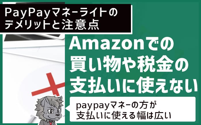 PayPayマネーライトのデメリットと注意点 Amazonでの買い物や税金の支払いに使えない